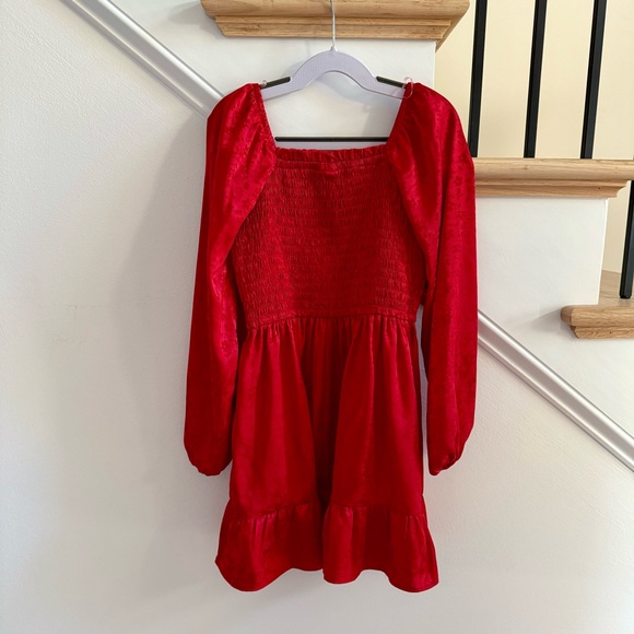 Art Class Girls Red Long Sleeve Jacquard Smocked Bodice Dress, Size S (6/7) - Picture 3 of 6